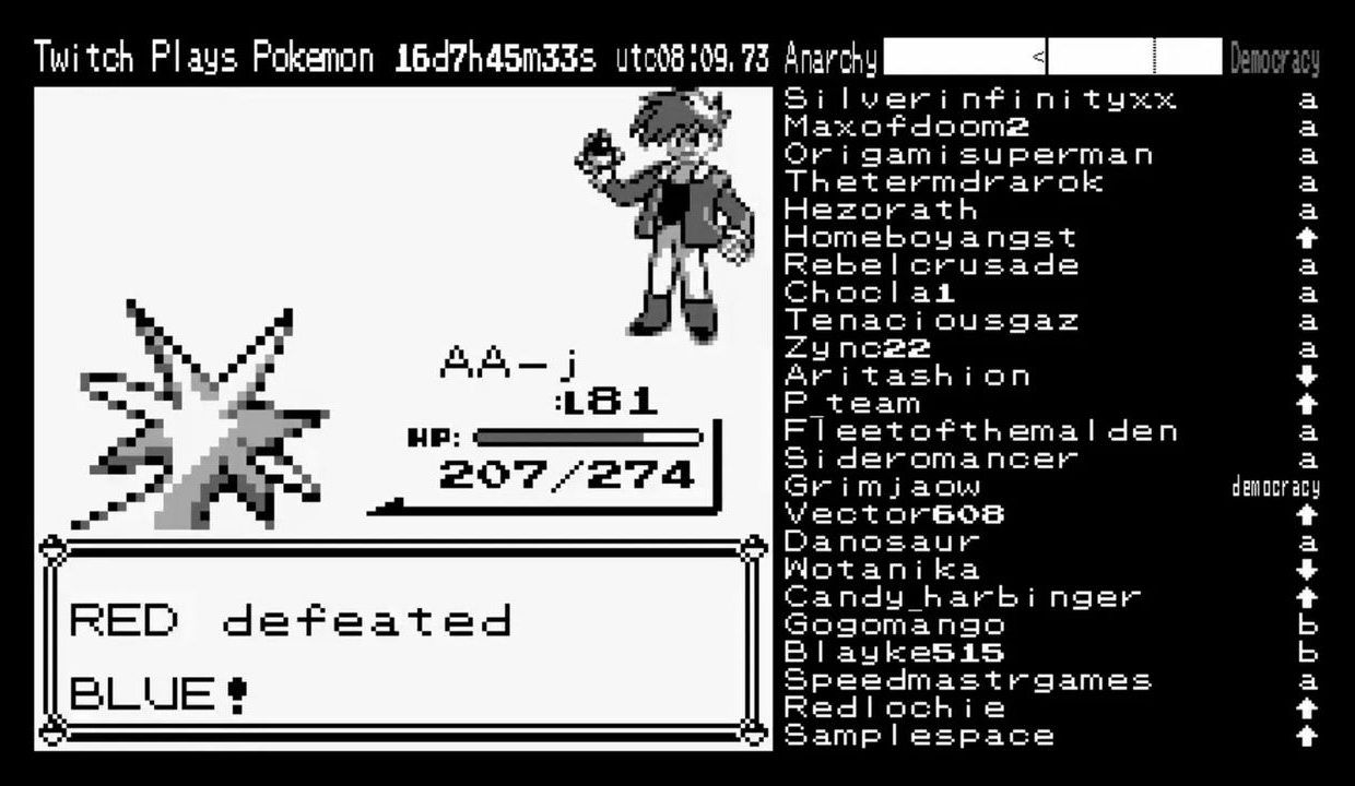 Twitch Plays Pokémon- Rosso ha sconfitto Blu!