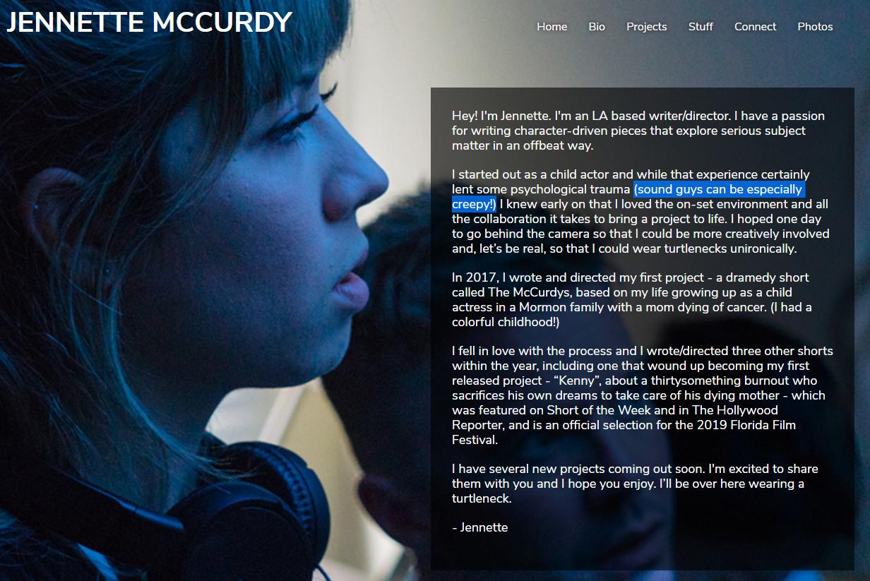 Vecchia Bio del sito di Jennette McCurdy